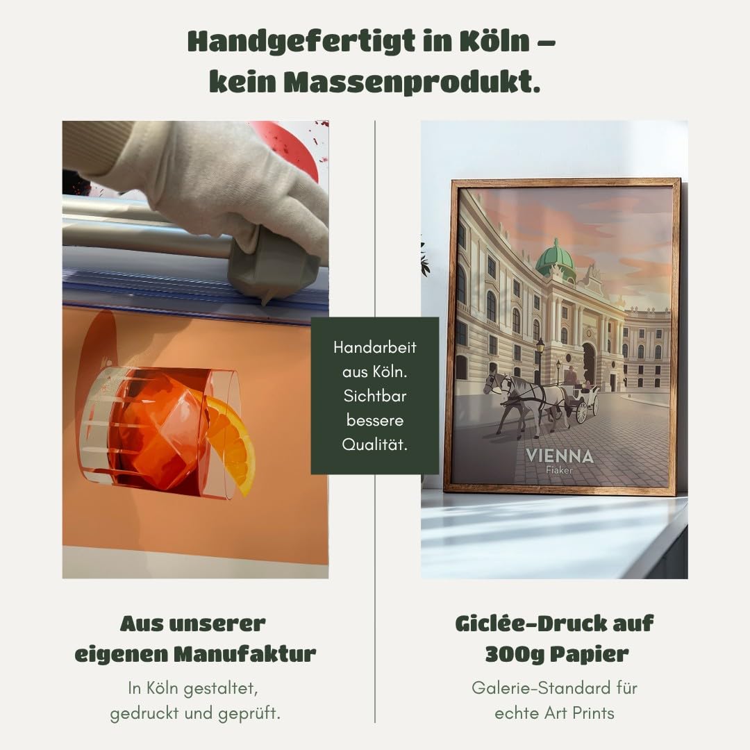 MJ-GRAPHICS® Poster Fiaker Kunstdruck Wien Architektur Wandbild klassisch Sonnenuntergang sanfte Töne Wohnzimmer Deko edel Zeichen Stadtgeschichte Bilder Vintage 50x70 mit schwarzem Rahmen