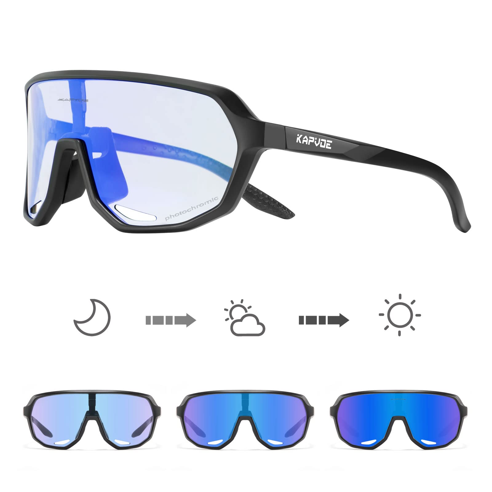 KAPVOE Photochromic Cycling Glasses for Men Women Mountain Bike Sunglasses Sports Goggles for MTB Running Baseball UV Protection K63