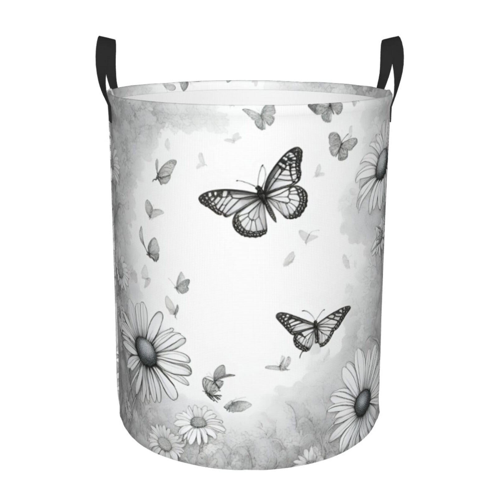 M Collapsible Laundry Hamper Round Butterfly Daisy Print Storage