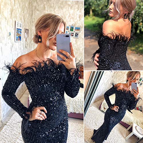 Romagic Formal Floor Length Long Sleeve Party Dress Sequin Feather Evening Prom Event4