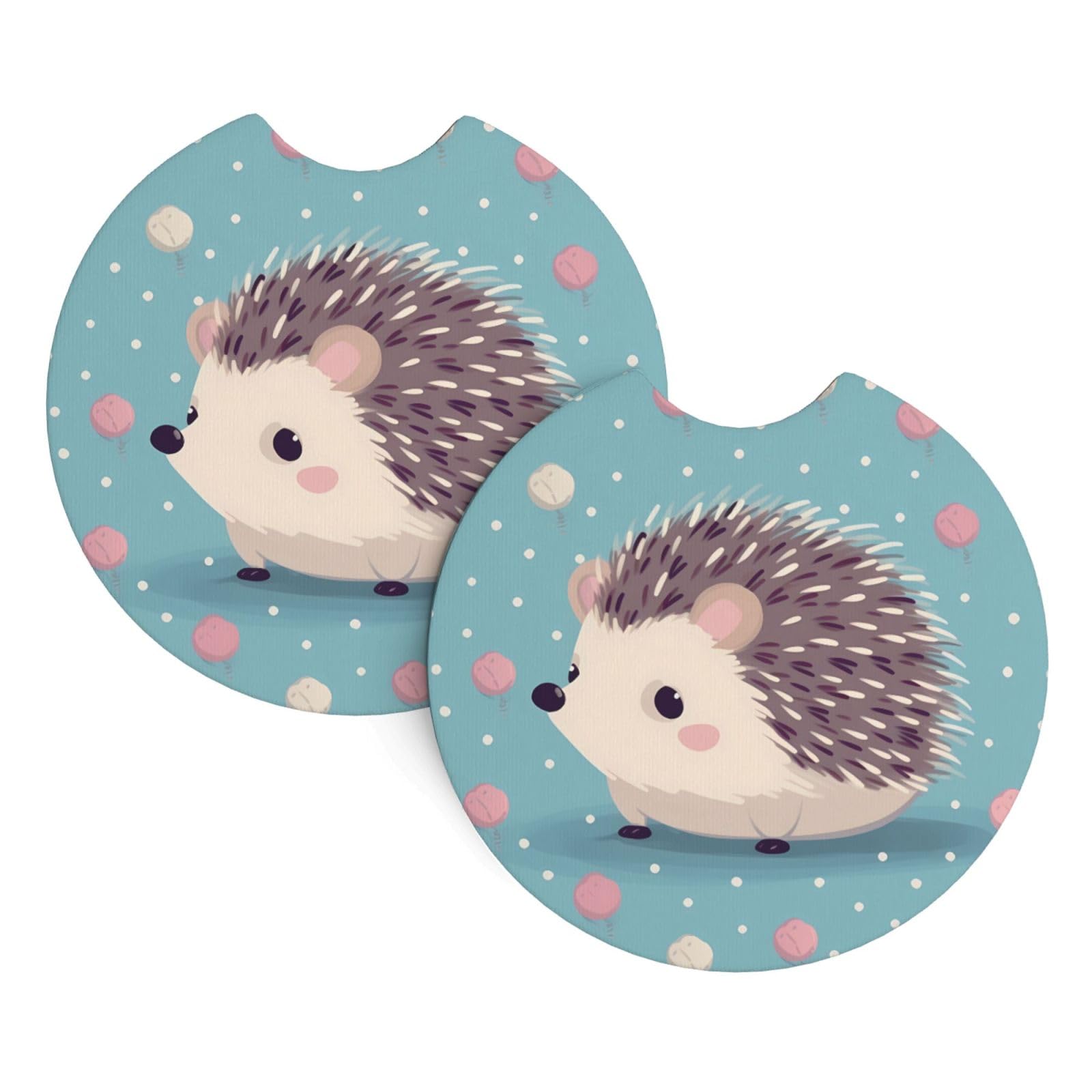 2PCS Car Coaster for Cup Holders Universal Auto Cup Mat Hedgehog Polkadot Cup Coaster Pad 2.7" Waterproof Neoprene Non-Slip Cup Holder Coasters Car Interior Accessories for Women Men