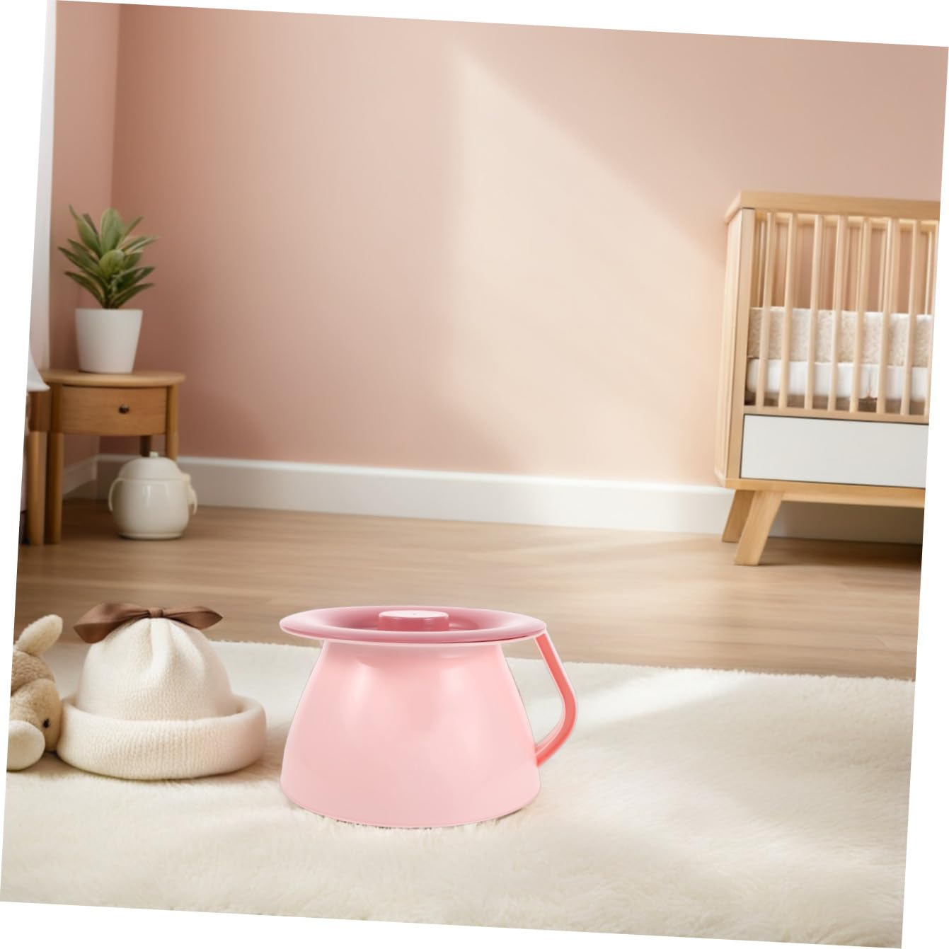 Potty Training Urinal with Lid and Handle, Pink Plastic Toilet Trainer Bucket for Indoor Use and Travel, Portable Emergency Potty for Boys