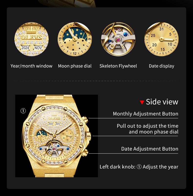 Image of OLEVS Automatic Mens Watches Self Winding Mechanical Business Luxury Dress Wrist Watch Stainless Steel Waterproof Luminous Day Date