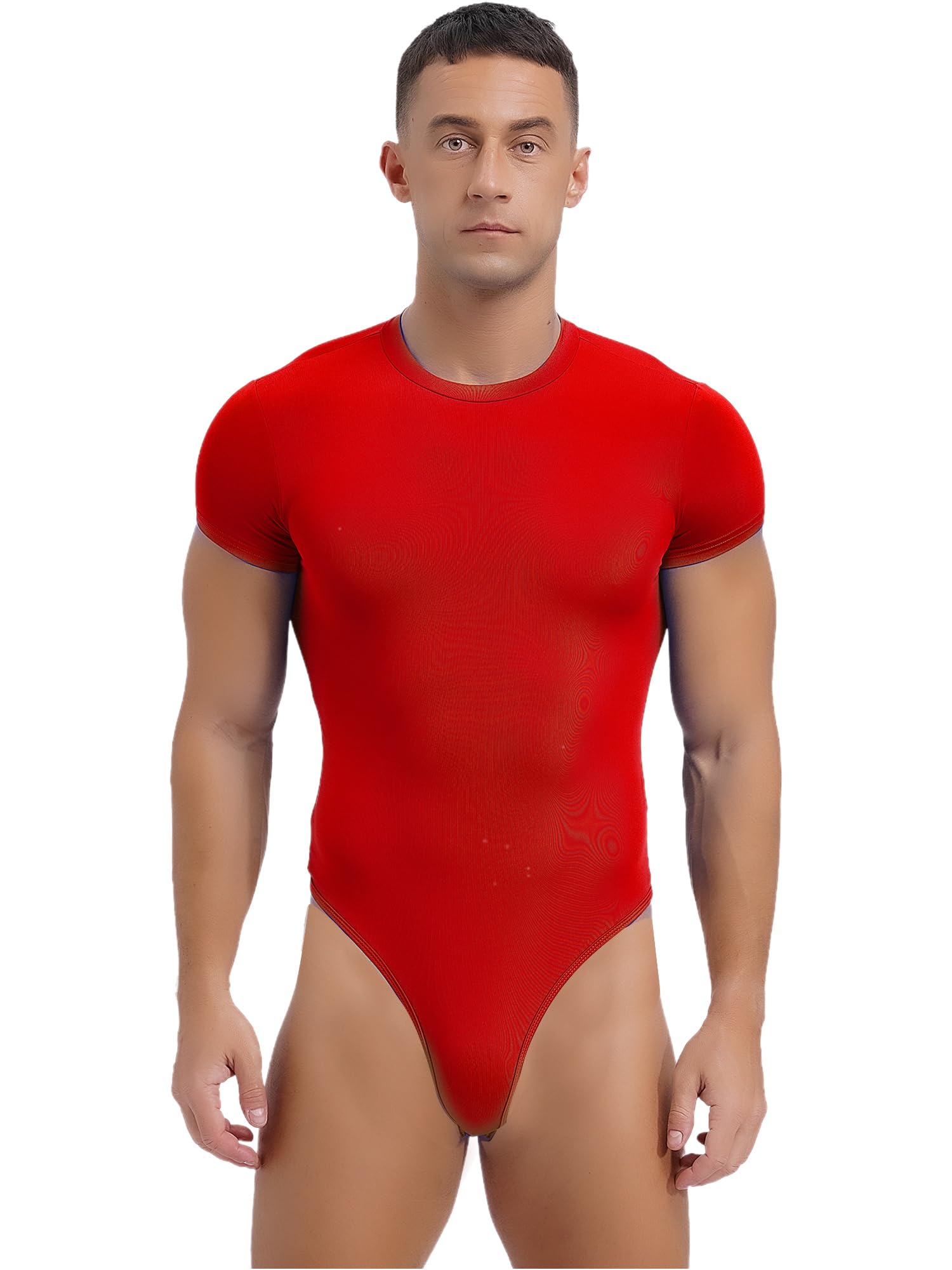 CHICTRY Mens Stretchy One-Piece High Cut Thong Leotard Bodysuit Racerback Wrestling Singlet Swimsuit 5# Red B L