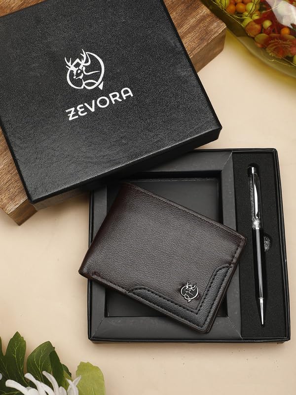 Image of ZEVORA 2 in 1 Gift Combo Set for Men - Leather Wallet with Pen - Gift Box for Birthday, Anniversary, Corporate & Festive Gifting
