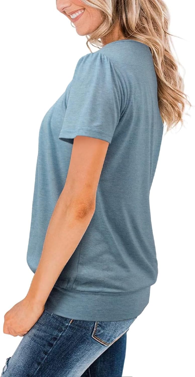 ZOLUCKY Womens Casual Short Sleeve Tunic Tops Scoop Neck T Shirts Summer Loose Fit Tunics - Image 3