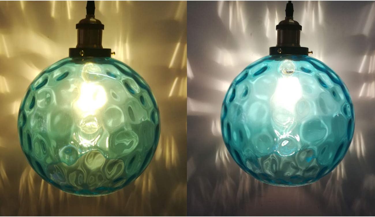 Hanging Swag Lamp no Wiring Needed Portable Pendant Light with 15ft Plug-in UL Button Translucent Cord Sky Blue Glass Lamp Remote Control with E26 2700K-6500K LED Bulbs,Customizable