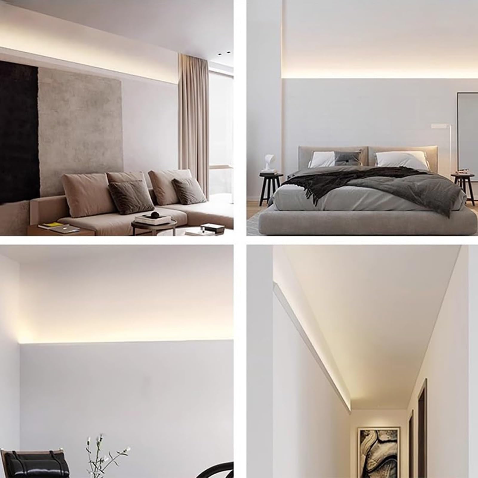 Perfil Aluminio Tira Led Moldura de Techo con Canal de Aluminio para LED, Moldura de Techo para Sala de Estar y Dormitorio, Difusor de Luz LED con Iluminación Indirecta para Bañador de Techo de Casa(1