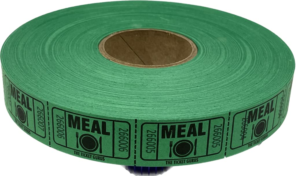 The Ticket Gurus-roll of 2000 Green Meal Tickets Single Roll Consecutively Numbered Raffle Tickets