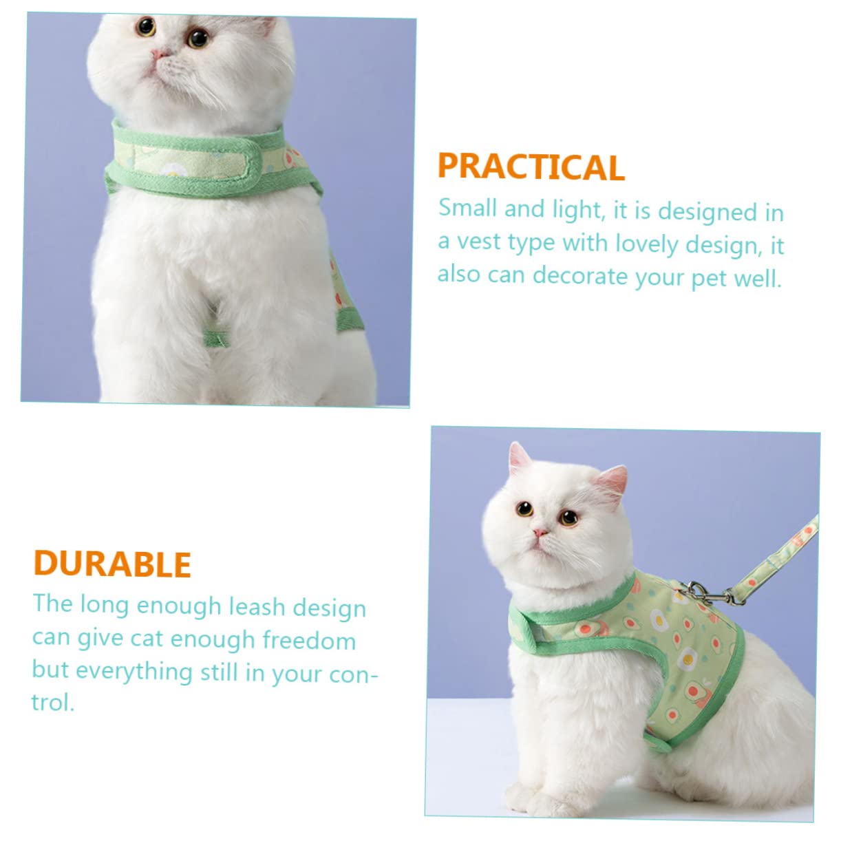 VANZACK 4juegos Arnés De Malla para Gatos con Correa Cómodo y Ligero para Paseos Al Aire Diseño Adorable Aguacate