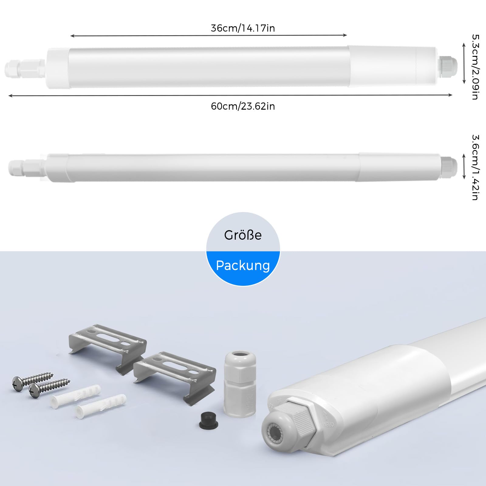 Peasur Feuchtraumleuchte LED 60CM, 3000K/4000K/6500K LED Deckenleuchte Röhre 18W 1980LM Leiste Flach, IP65 Wasserfest Lampe Lichtleiste für Werkstattlampe Kellerlampe Leuchtstoffröhre