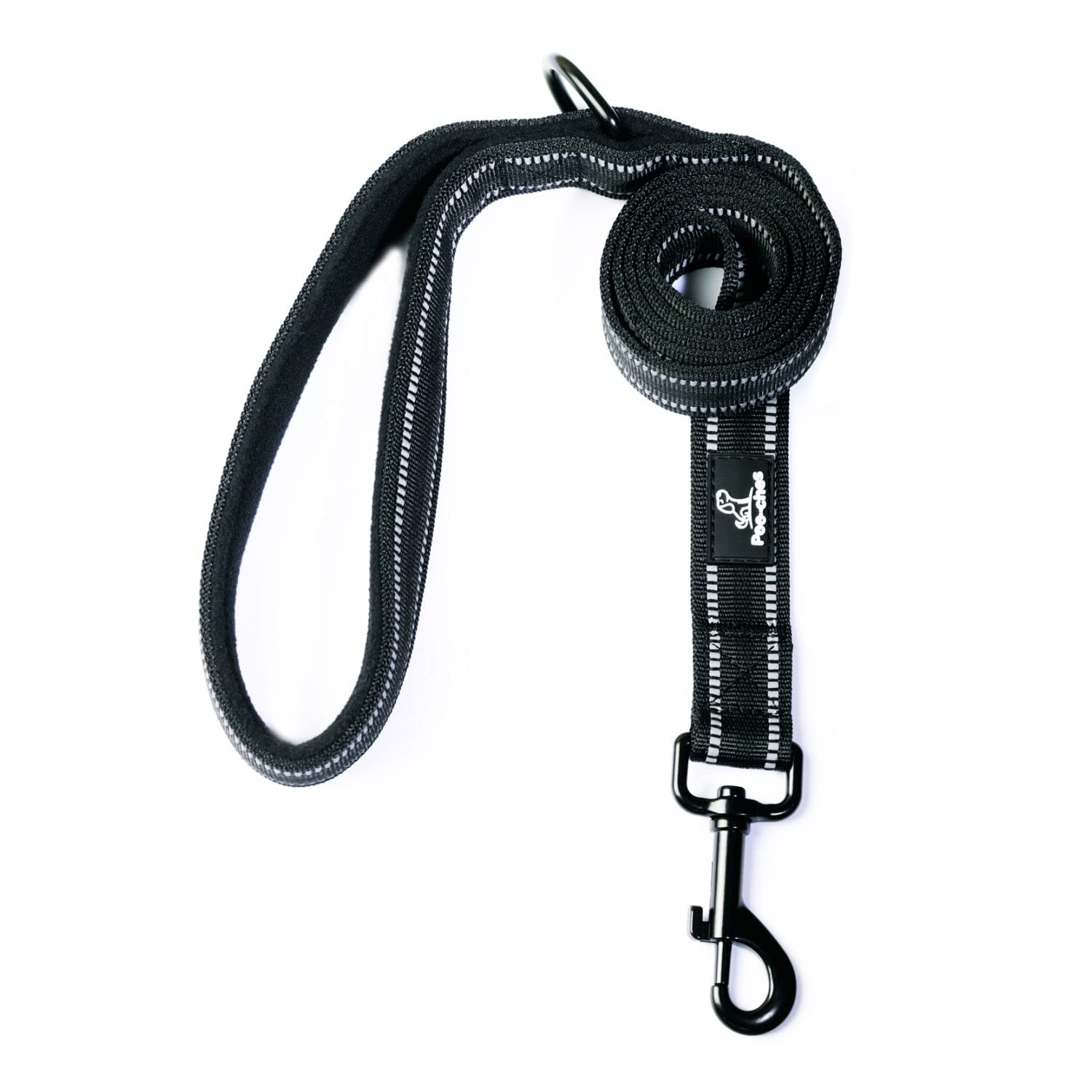 Poo-chesPremium Dog Lead, Ultra Reflective Both Sides, Strong, Durable, With Soft Polar Fleece Handle & Handy D Ring 120 x 2.5 cm (Black)