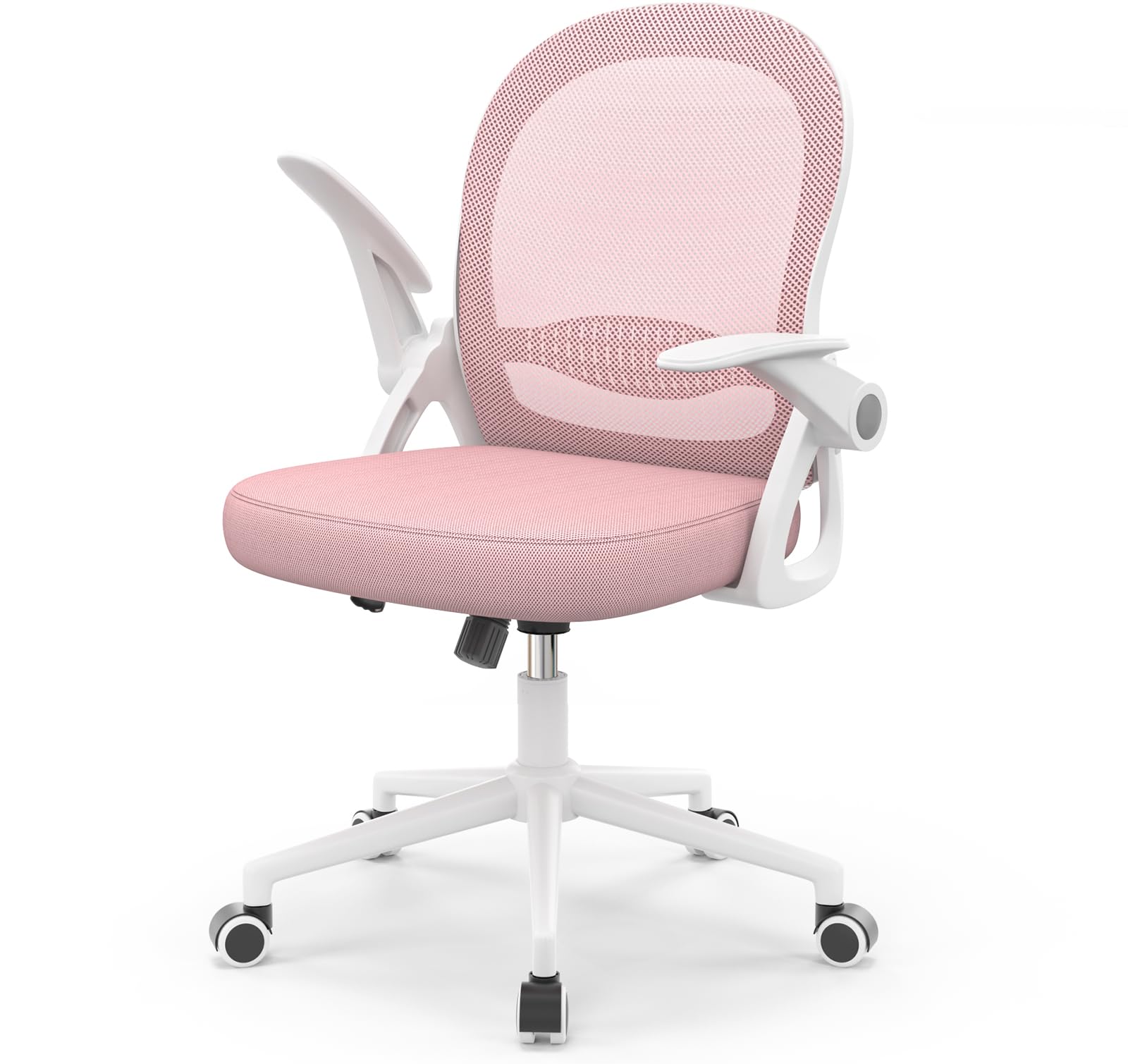 naspaluro Home Office Chair Ergonomic Desk Chair Swivel Computer Chair Mid-Back Mesh Chair with Flip-up Armrests and Lumbar Support for Home/Office - Pink