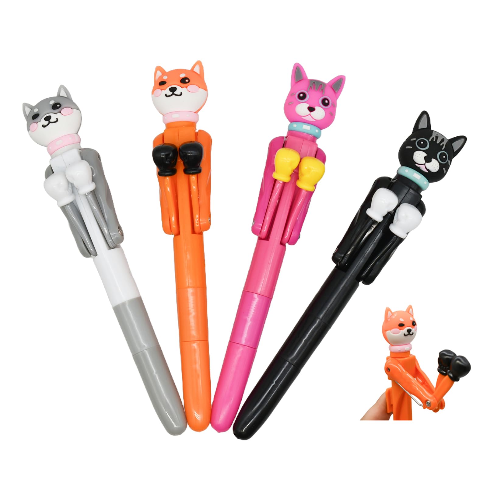 12 PCS Boxing Cat Pens Fun Catty Ballpoint Pens Novelty Animal Boxing dog Pens With Blue Ink For School Office Birthday Party