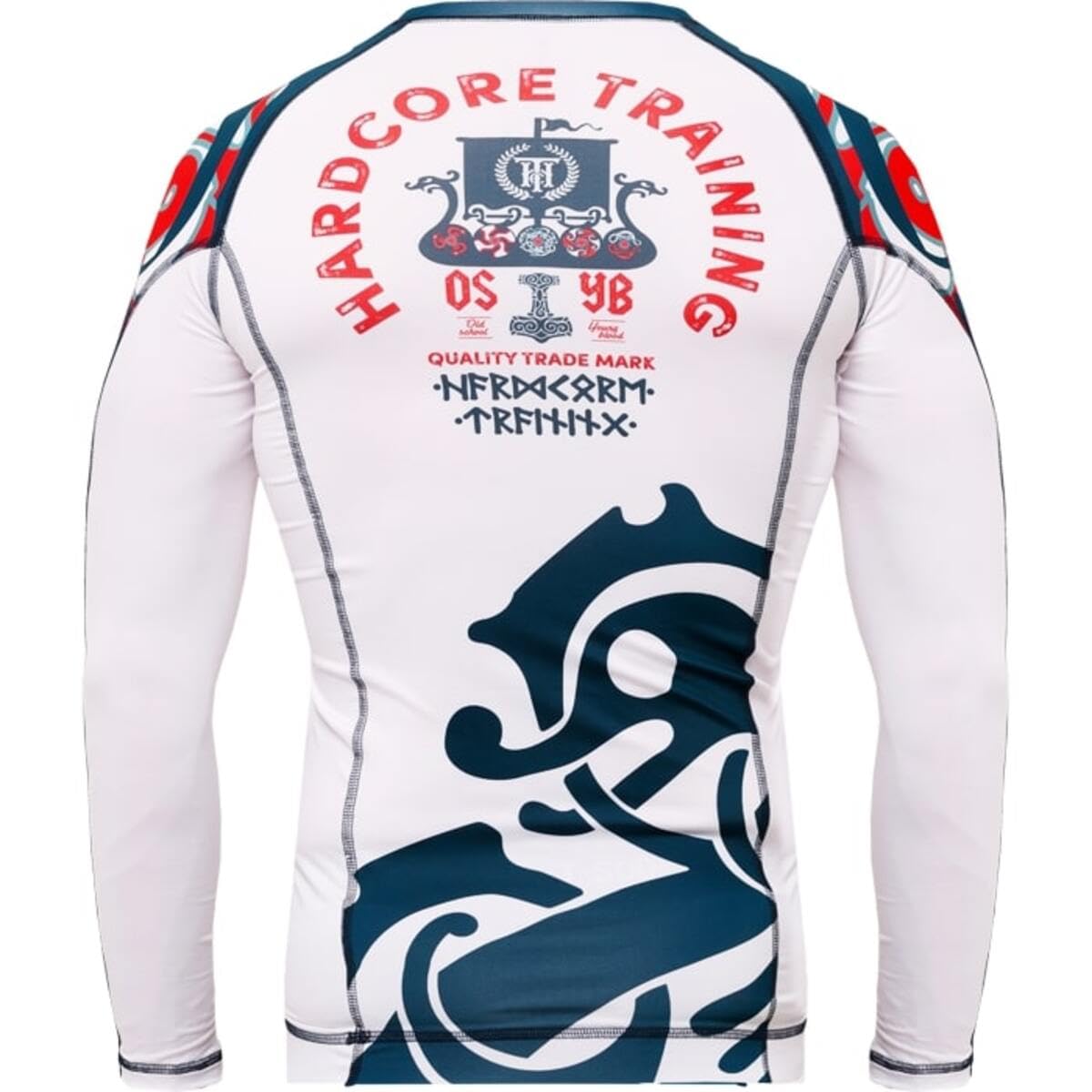 Hardcore Training Rash Guard Mężczyźni Kompresja Koszulka Długi Rękaw BJJ MMA No-Gi Obcisła Grappling Boks (DE/NL/SE/PL, Alfa, S, Regularny, Regularny, Biały, niebieski)