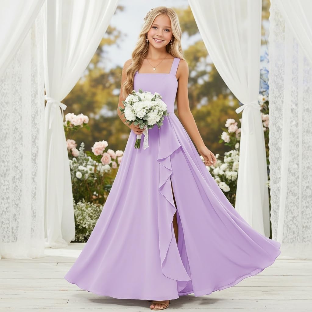 Junior Bridesmaid Dresses for Wedding A Line Chiffon Flower Girl Dress Ruffles Girls Formal Dresses 2-16 Years