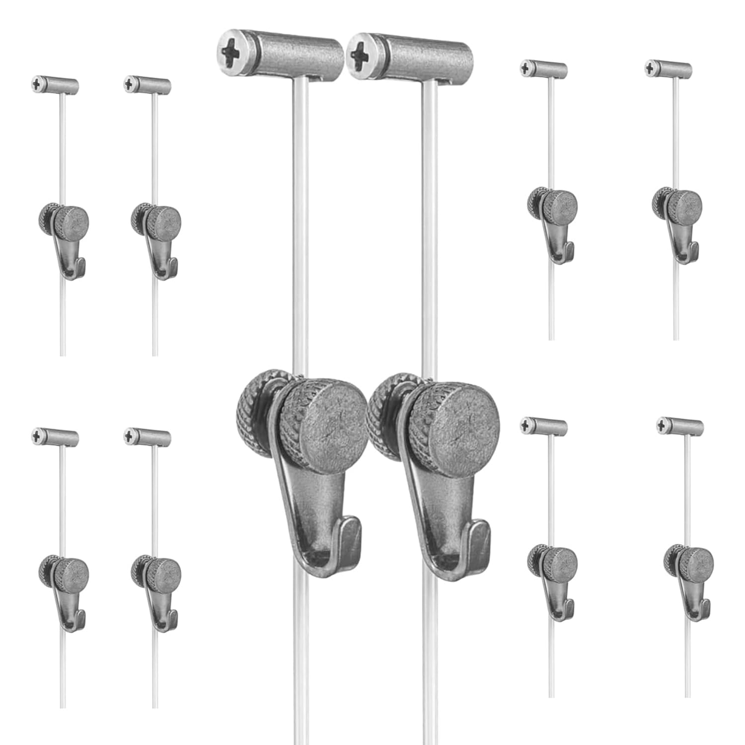 Cimaise pour Tableau – Cimaise Murale avec 10 Crochets et Fil Accroche Tableau Réglable, Supporte 15 kg – Système Cimaise Tableau pour Fixation Plafond et Mur