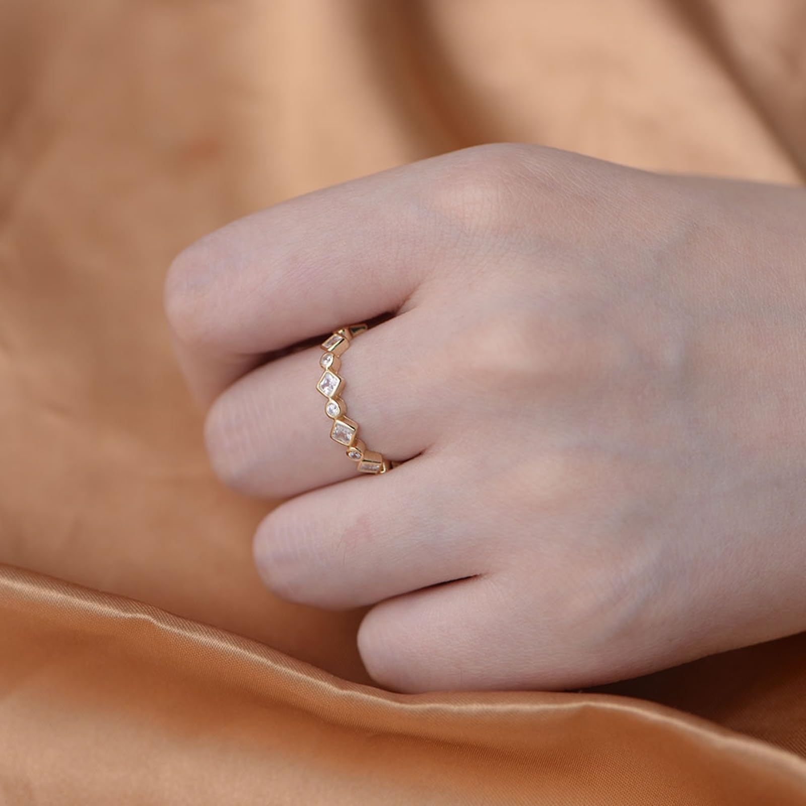 Anelli di fidanzamento moissanite, anelli di nozze in vero oro eternità moissanite, fedi nuziali in oro bianco per donna