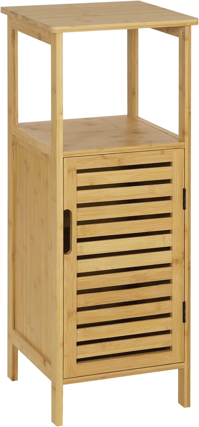 EUGAD schmaler Badezimmerschrank Bambus, Badschrank klein, Badregal