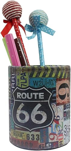 Miniatura 2 de Contenedor de bolígrafo Accesorios de escritorio de oficina Cubierta de cuero PU Soporte de lápiz redondo Organizador de escritorio - Ruta 66