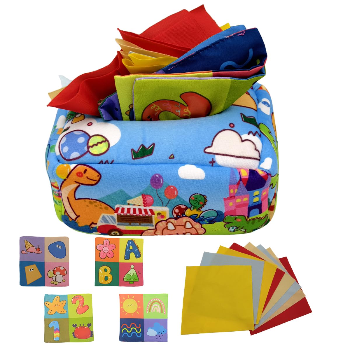 Vicloon Giochi Montessori 6 Mesi Scatola Di Fazzoletti Per Neonati, 27PZ Scatola Interattiva In Tessuto Con 6 Carta A Sonagli E 20 Sciarpe Di Seta Colorate, Giocattoli Sensoriali Per Bambini