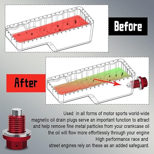 Miniatura 5 de Tapón magnético de drenaje de aceite M12 x 1.5, junta de tapón de aceite, tapón de drenaje de aceite de aluminio, perno de tuerca de drenaje de