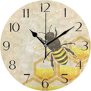 Fueiscy 10 Inch Non-Ticking Wall Clock,Bee Honeycomb Theme,Vintage Home Decor for Living Room/Kitchen/Bedroom