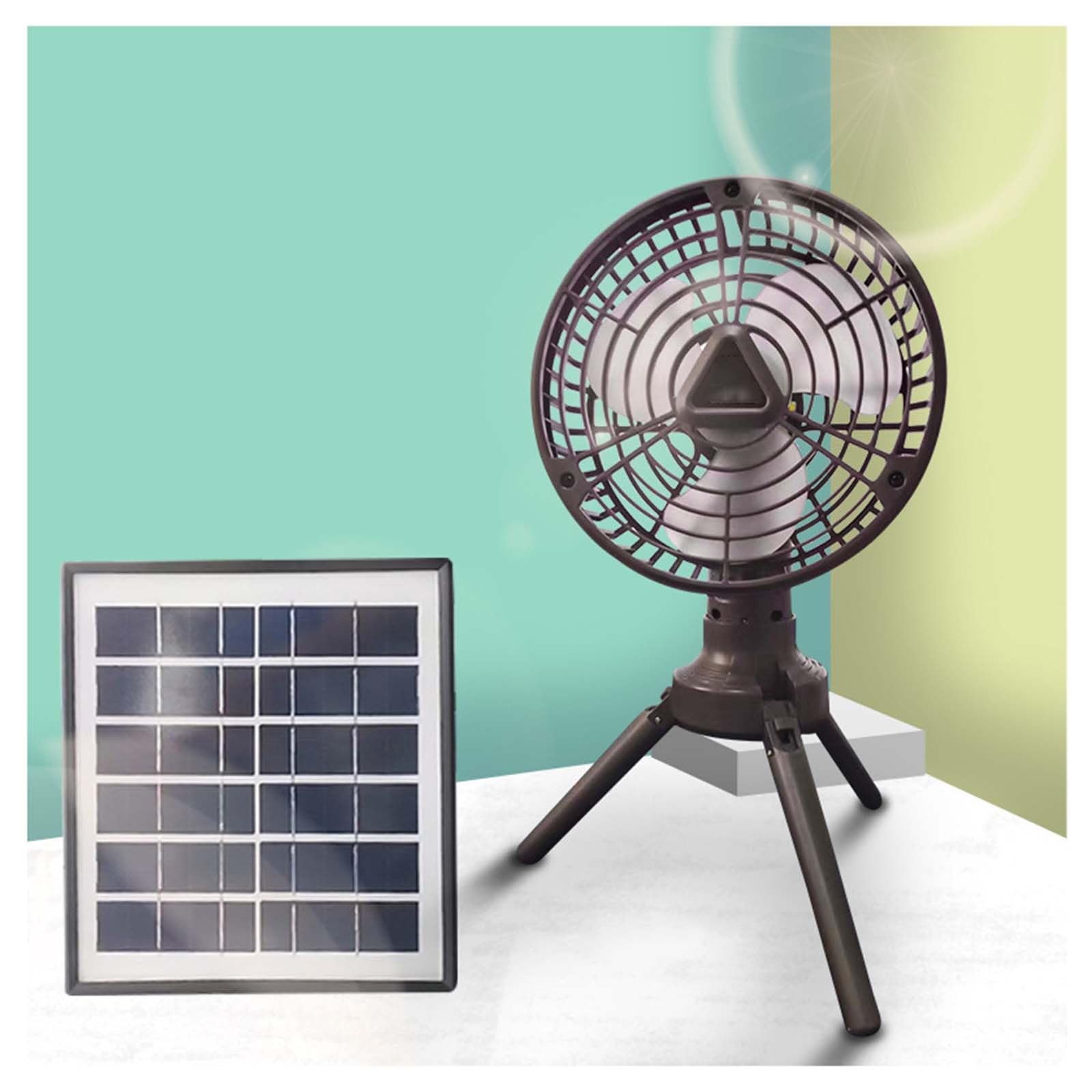 Ventilateur solaire portable rechargeable avec trépied et lumière LED