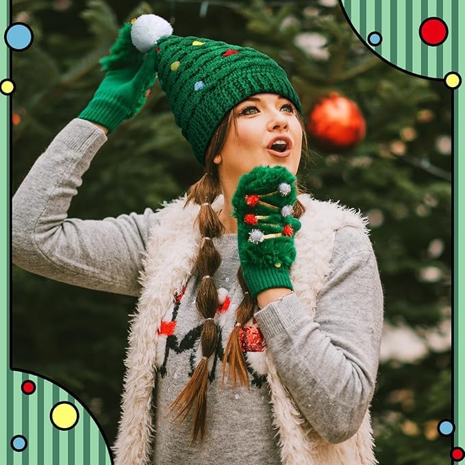 6 sombreros de árbol de Navidad unisex de punto de Papá Noel, gorro de invierno de ganchillo, gorro de Navidad, decoración para adultos, cálido, resistente al viento, sombrero de árbol de Navidad para