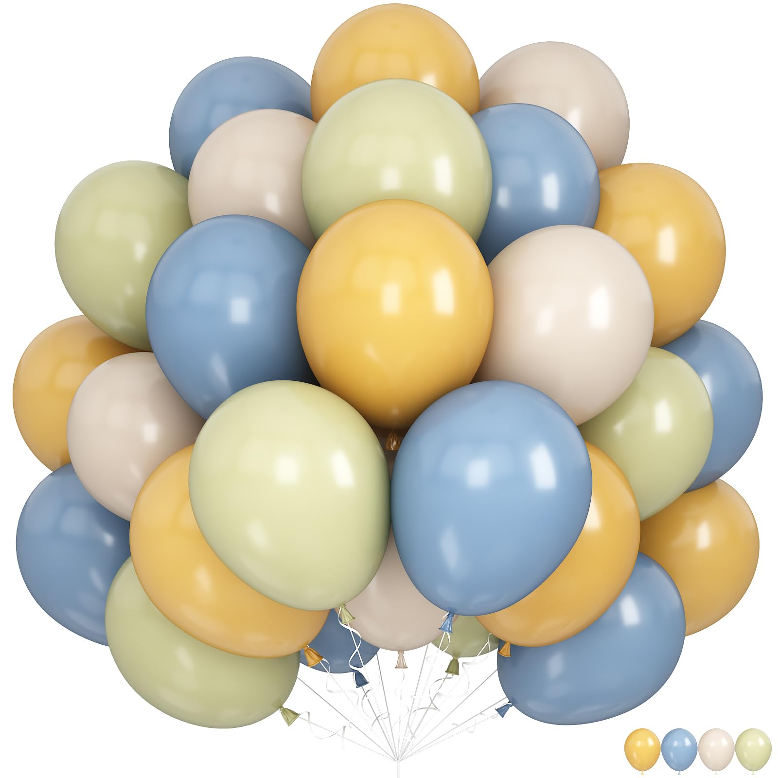 Dusty Blue Green Mustard Yellow Balloons, 12 Inch Lemon Theme Latex Balloon — image 1
