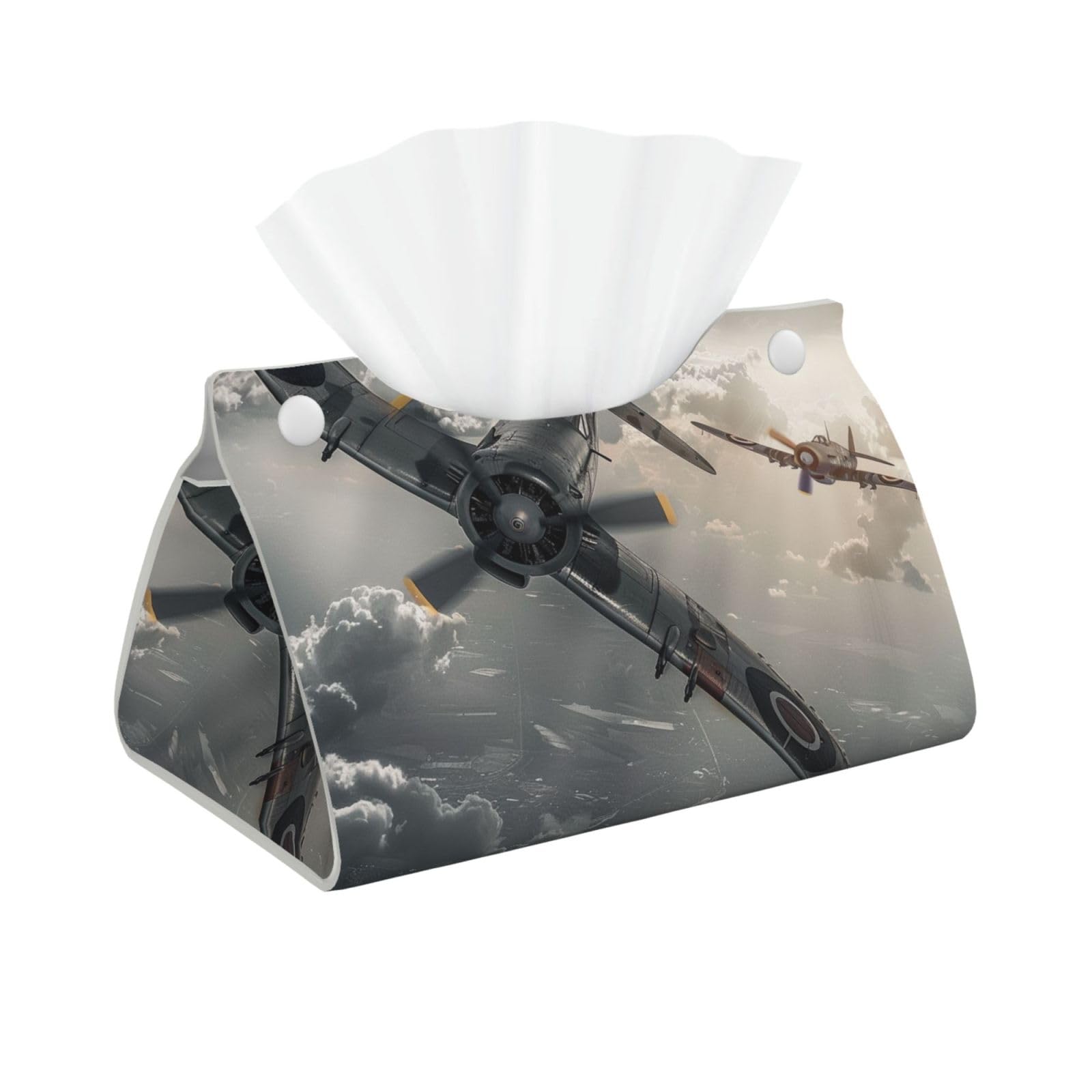 World War 2 Aircraft Airplane Print Tissue Box Cover Foldable Tissue Storage Box Leather Tissue Cube Box Holder for Living Room Bedroom Office Car Home Decor