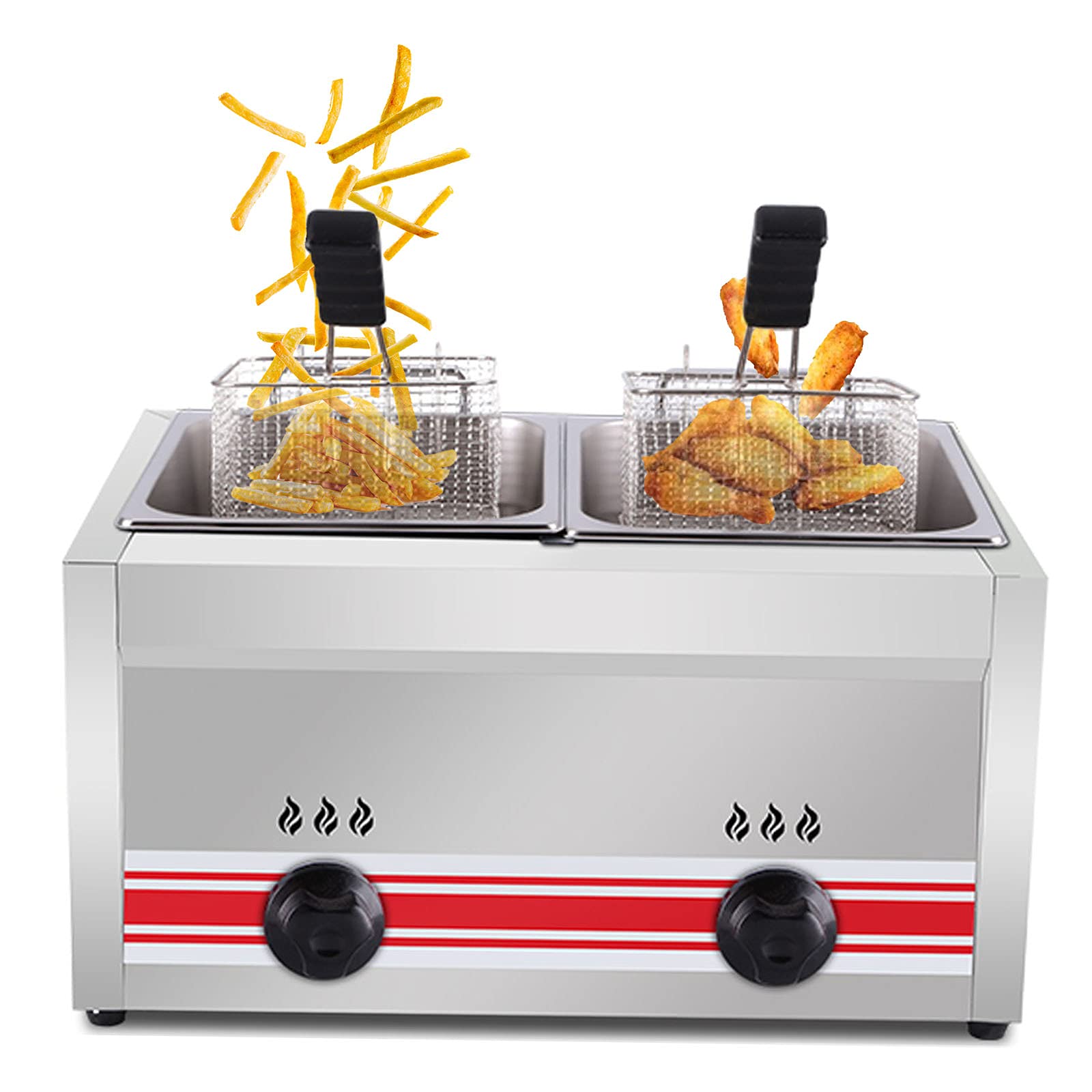 IUokLU Deep Fryer 10L/20L Commercial Stainless Steel Gas Fryer with Removable Baskets and Lid Adjustable Firepower French Fries Machine for Home and Commercial,Natural Gas 10L (Natural Gas 20L)