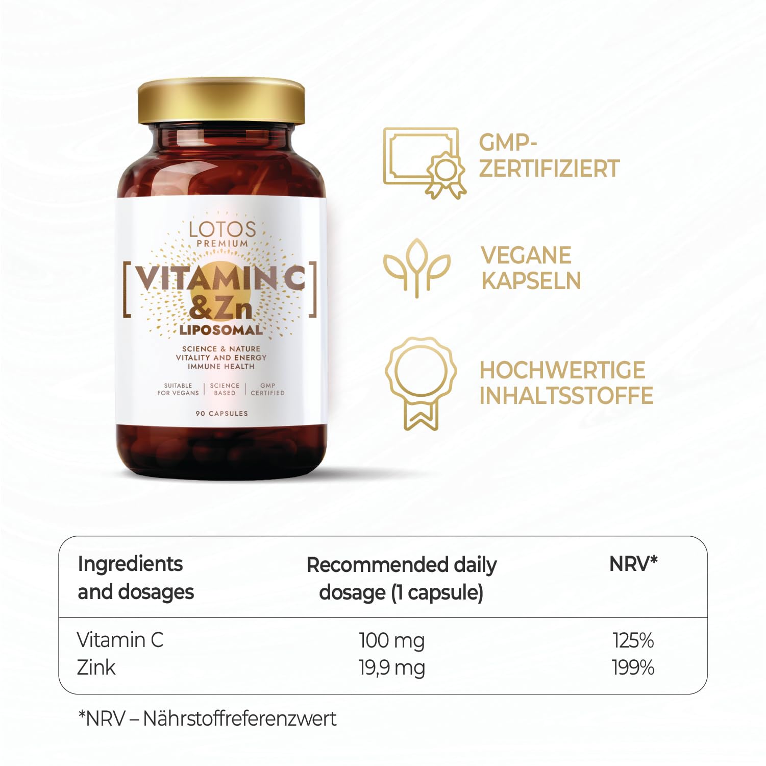 Vitamin C mit Zink - Für Immunsystem & Zellschutz - Liposomale Technologie garantiert volle Vitaminaufnahme - 90 Kapseln 3er-Pack - Vegan, Hochdosiert - GMP Qualität - Keine Zusatzstoffe
