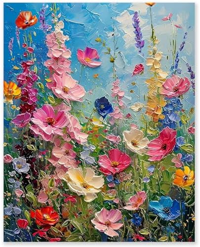 gelrovaled Malen Nach Zahlen Erwachsene, DIY Handgemalt Ölgemälde Kit für Anfänger und Erwachsene Mit 3-Pinseln und Acrylfarbe, Ohne Rahmen 40X50CM (Flowers)