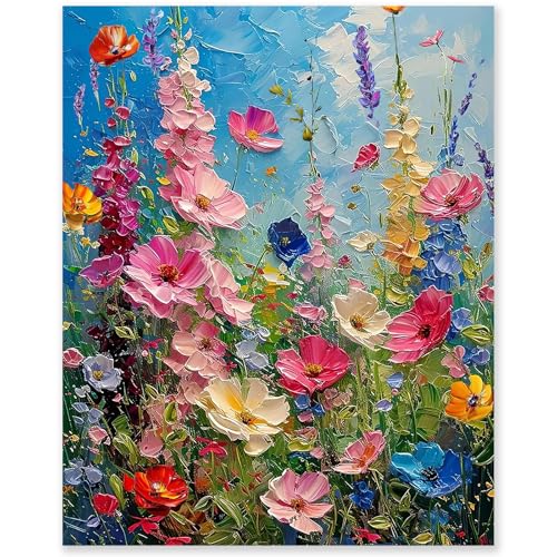 gelrovaled Pintar por Numeros Adultos, DIY Pintura por Números, Kit de Pintura al óleo de Lienzo DIY para con Pinceles, Pigmento Acrílico 40 x 50cm, Flowers
