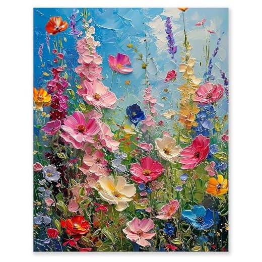 gelrovaled Malen Nach Zahlen Erwachsene, DIY Handgemalt Ölgemälde Kit für Anfänger und Erwachsene Mit 3-Pinseln und Acrylfarbe, Ohne Rahmen 40X50CM (Flowers)