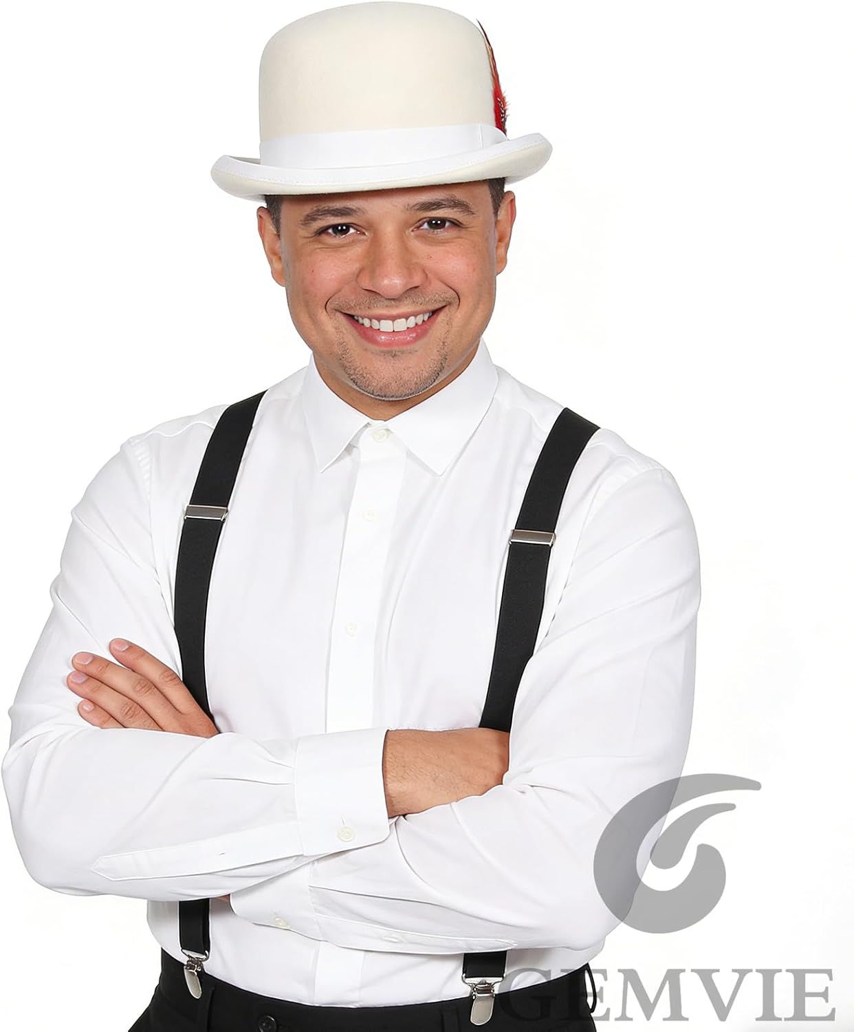 GEMVIE Men's Bowler Derby Hat 100% Wool Bowler Hats for Men with Feather Black Derby Hat Satin Lined