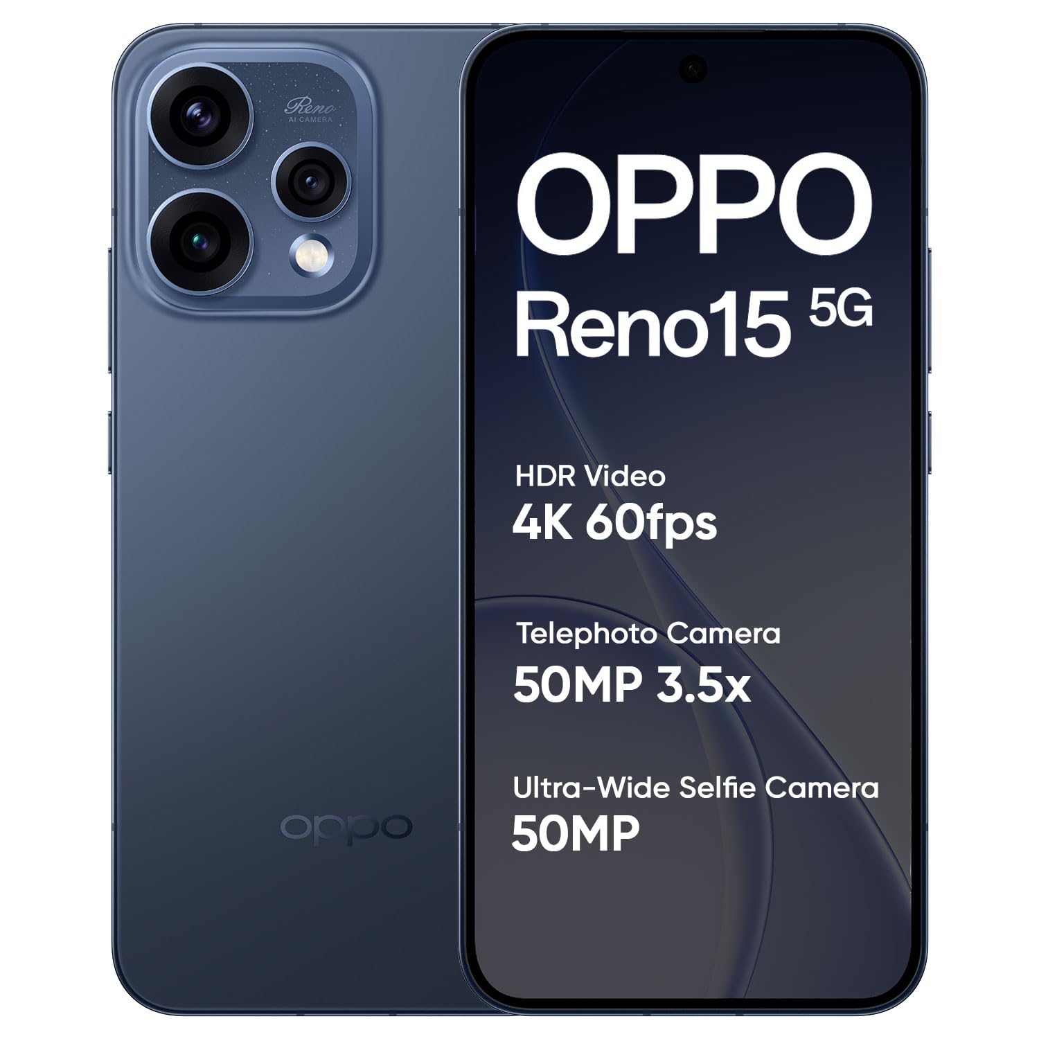 OPPO Reno15 5G Smartphone, 8+256GB, Twilight Blue, 6.74" 120Hz AMOLED Gorilla Glass Screen, Snapdragon 7 Gen 4, 50MP Triple Camera with Dual OIS, 6500mAh Large Battery, 80W Fast Charging, IP69