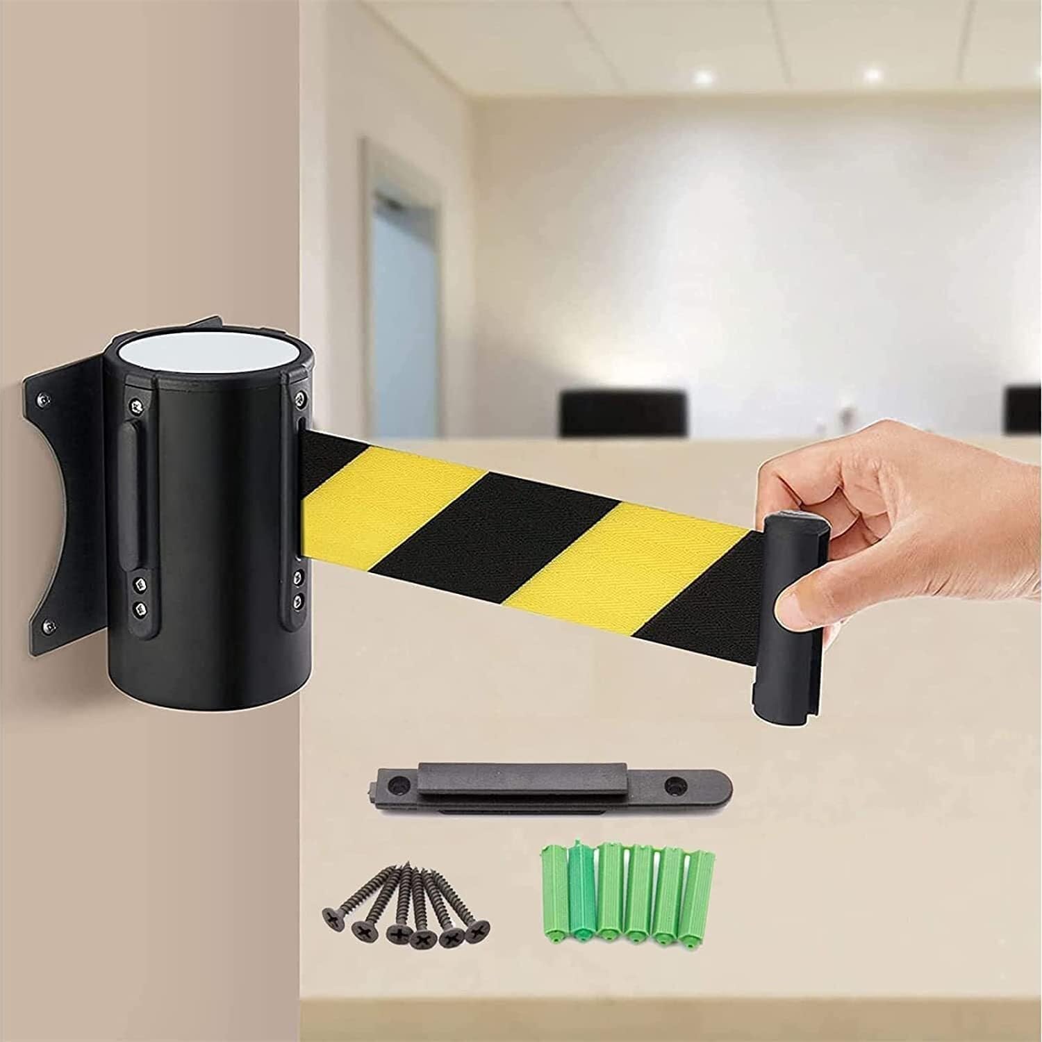 Queue Divider Crowd Control Solution Wall-Mounted Belt Barrier Crowd Control Wall Barrier,Retractable Belt Barrier Wall Mount Queue Rope Barrier Isolation Tape Safety Warning Tape Fence