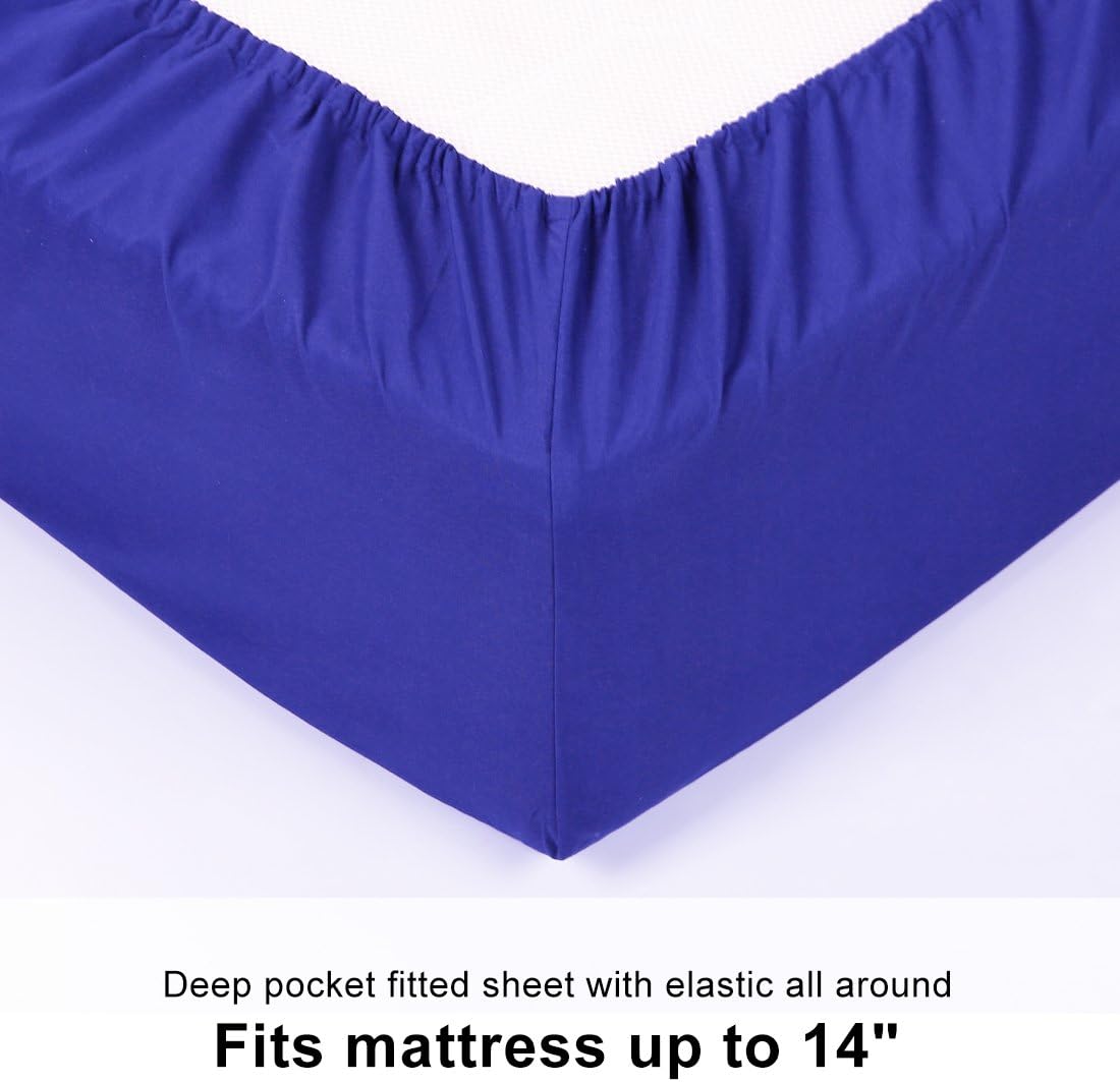 EMONIA King Sheets Set - 6 Pieces Bed Sheets Super Soft 200 Series Deep Pocket Fitted Sheets-Wrinkle and Fade Resistant (Dark Blue 200 Thread Count, King)
