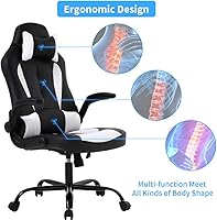 Vista 5 de Silla de oficina de piel sintética, silla de juegos de escritorio, respaldo alto, altura ajustable, silla de computadora con soporte lumbar trasero