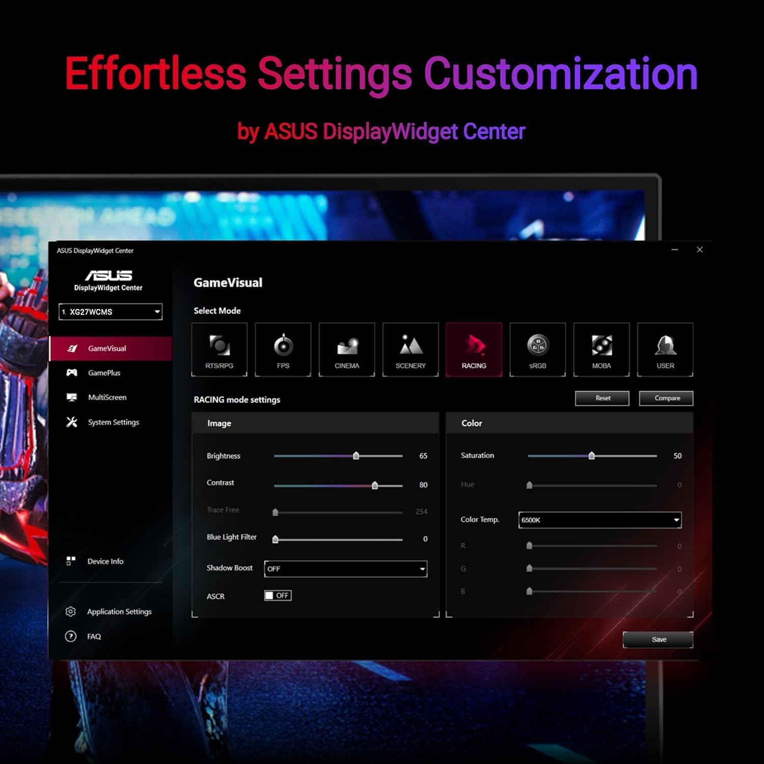 ASUS ROG Strix 27" Curved 280Hz 1ms USB-C Gaming Monitor | 2560x1440 QHD Fast VA Panel, FreeSync Premium, AI Gaming, Tripod Socket, HDR 400, ELMB Sync, DisplayWidget Center