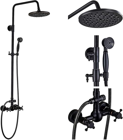 GGStudy Oil Rubbed Bronze Rain Shower System Set 2 Knobs Mixing 8 Inch