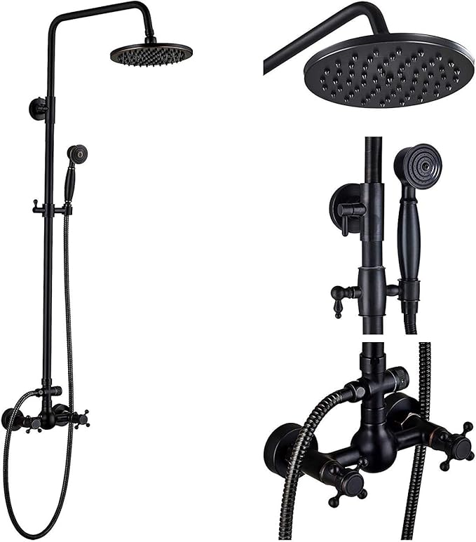 GGStudy Oil Rubbed Bronze Rain Shower System Set 2 Knobs Mixing 8 Inch