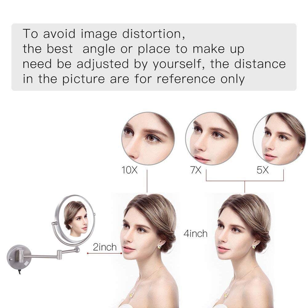 Specchio per Trucco a Parete con ingrandimento, Specchio cosmetico da Bagno bifacciale Premium da 8'', Girevole a 360 Gradi, Braccio Estensibile, Roto