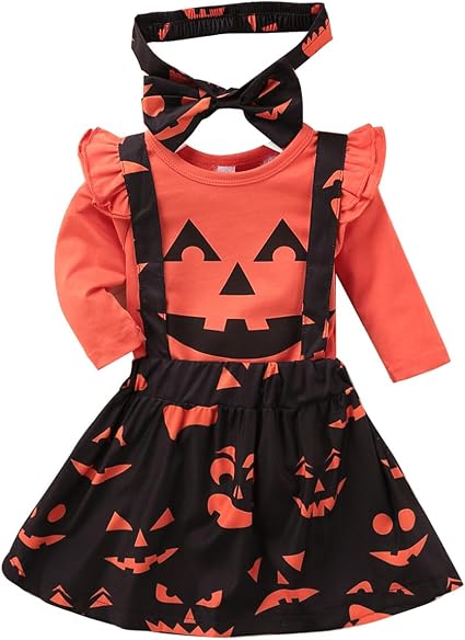 Ensemble Halloween Bébé Fille 3 Pièces - Barboteuse Manches Longues + Jupe + Bandeau - Coton Doux - Taille 0-18 Mois - 11