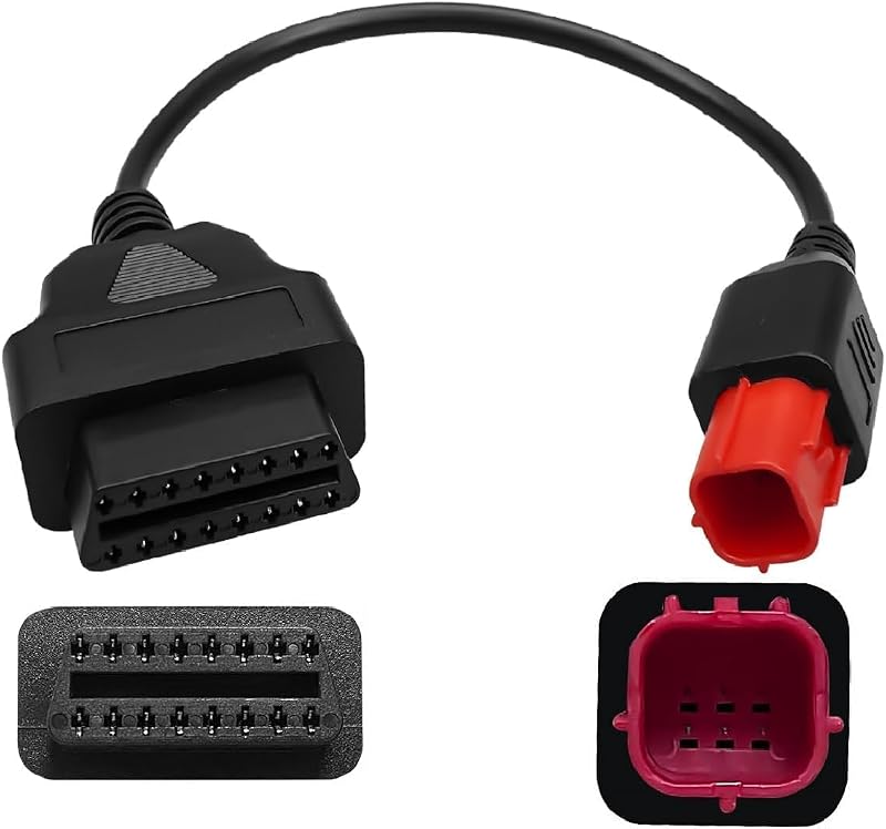 Cable adaptador OBD2 de 6 pines para Guzzi Kawasaki Suzuki Yamaha Harley Davidson | Apto para Cable de diagnóstico OBD de motocicleta Piaggio Vespa, conector Euro5 de 6 pines, aproximadamente 33cm de largo