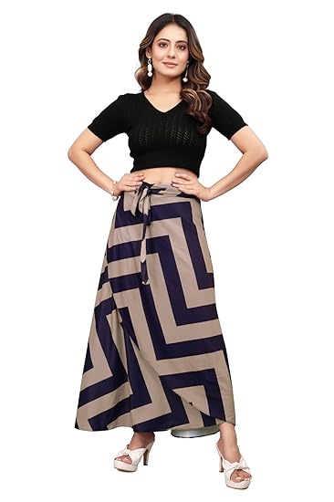 Women Around Modern Geometric Print Western Looks Long Wrap Skirt Free Size