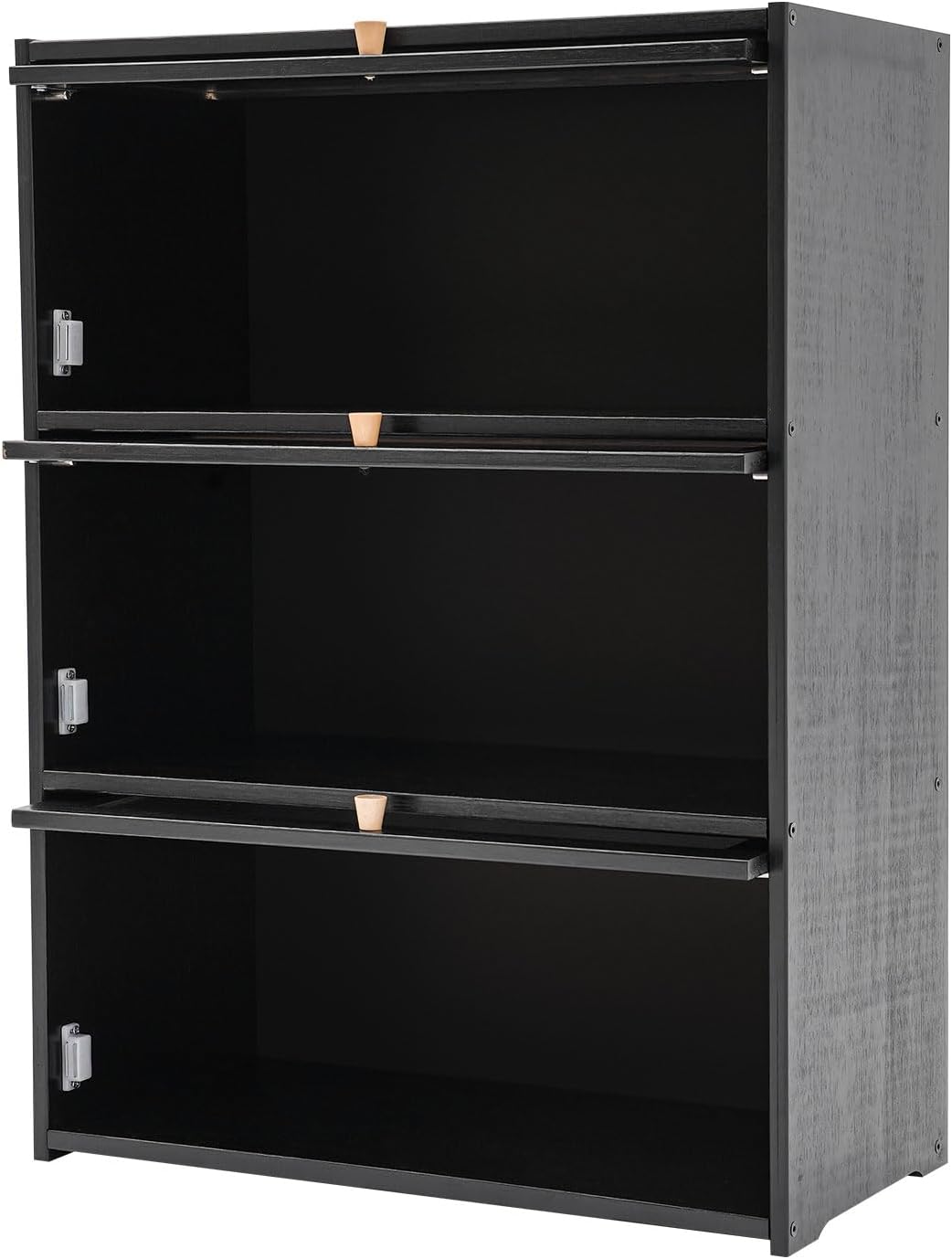 3-Tier Bamboo Kitchen Storage Cabinet, Countertop Pantry Sideboard with Clear Flip-Up Door, Organizer for Bowls, Cups, Bottles & Seasonings - Stylish Black Design