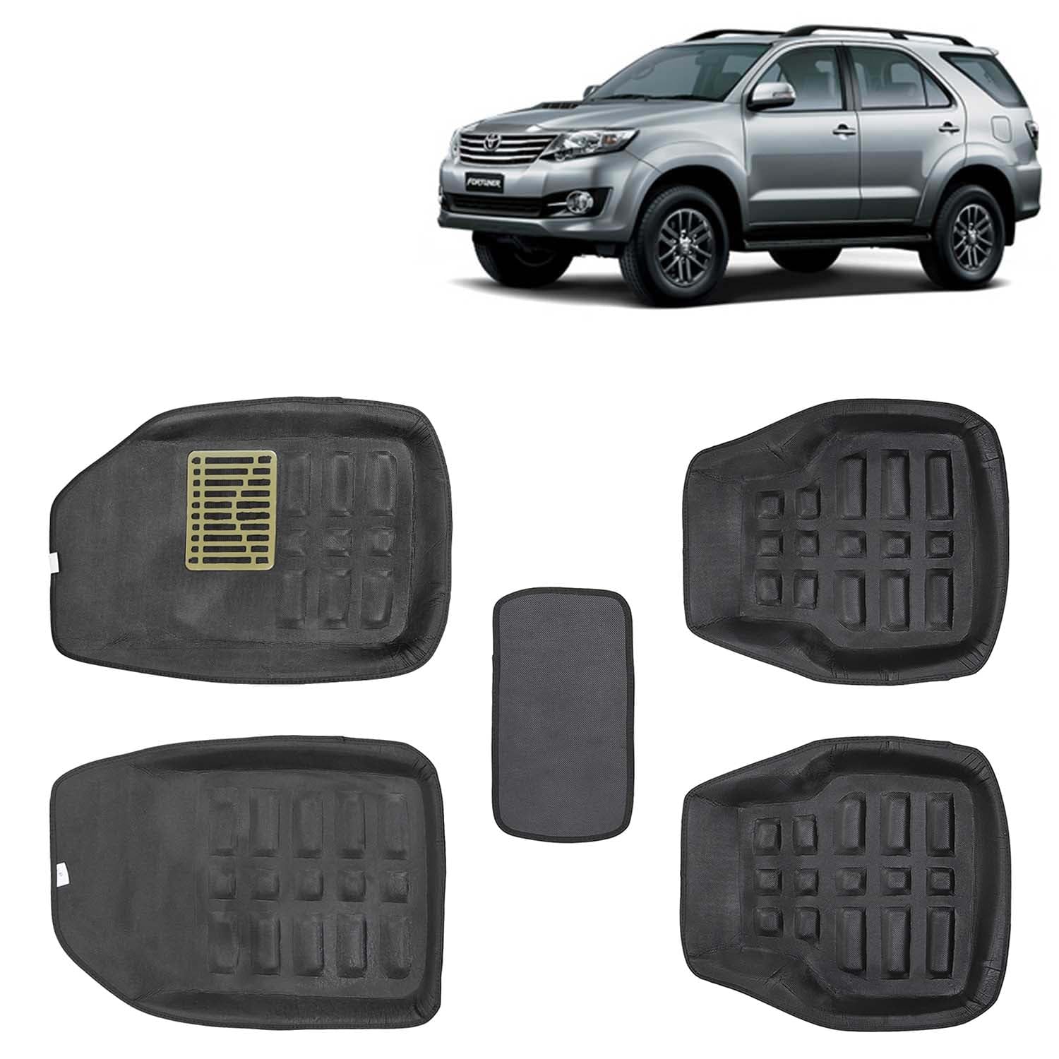 KINGSWAY® 4D Car Floor Foot Mats Compatible with Toyota Fortuner (Year 2008-2017) - Complete Set of 4 Pieces, Top-Notch PVC Material, Washable, Black